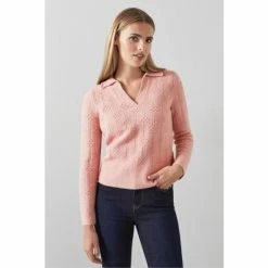 LK Bennett Pink Orla Bubble Knit Lace Collar Jumper
