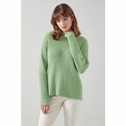 LK Bennett Melody Mint Green Cotton Wool Wide Rib Knit Jumper