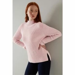 LK Bennett Pink Melody Wool Cotton Ribbed Turtle Neck Jumper