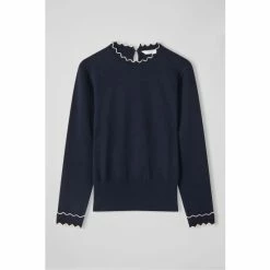 LK Bennett Navy Blue Keeler Merino Cotton Scallop Neck Jumper -LK Bennett Shop unnamed file 2696