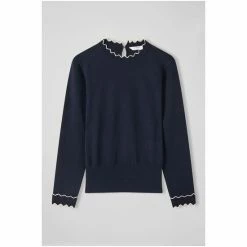 LK Bennett Navy Blue Keeler Merino Cotton Scallop Neck Jumper -LK Bennett Shop unnamed file 2697
