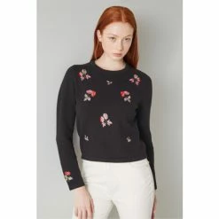 LK Bennett Monty Cotton-Wool Floral Embroidered Black Jumper