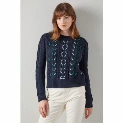 LK Bennett Mia Navy Blue Cotton Wool Cable Knit Jumper