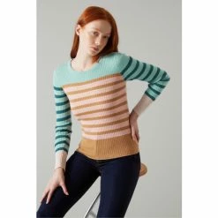 LK Bennett Pink Love Multi-Stripe Sustainably Sourced Merino Wool Ribbed Jumper