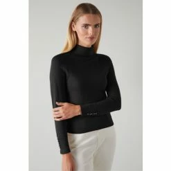 LK Bennett LKBennett Mya Black Sustainably Sourced Merino Wool Polo Neck Jumper