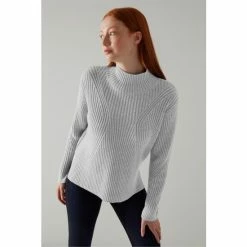 LK Bennett Grey Melody Wool Cotton Ribbed Turtle Neck Jumper
