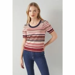 LK Bennett Pink Lillian Metallic Stripe Knitted Top