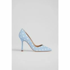 LK Bennett Faye Blue/Cream Polka Dot Silk Court Shoes