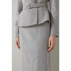 LK Bennett Nina Teal Blue Houndstooth Check ECOVERO™ Blend Peplum Jacket -LK Bennett Shop unnamed file 2766