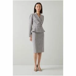 LK Bennett Nina Teal Blue Houndstooth Check ECOVERO™ Blend Peplum Jacket -LK Bennett Shop unnamed file 2767