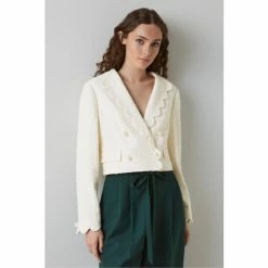 LK Bennett Cream Venice Tweed Scallop Edge Cropped Jacket
