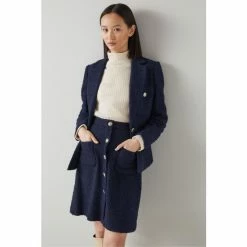 LK Bennett Navy Blue Lottie Tweed Jacket