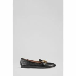 LK Bennett Daphne Black Croc Effect Leather Loafers