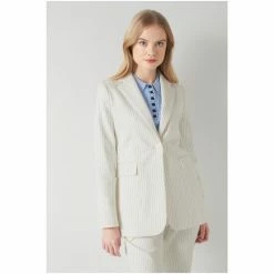 LK Bennett White Bree Pinstripe Stretch Cotton Blazer