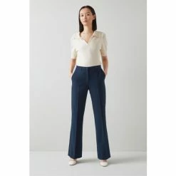 LK Bennett Blue Halina Crepe Flared Tailored Trousers