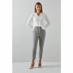 Lk Bennett Cream Nina Teal Houndstooth Check EcoVero Blend Tailored Trousers