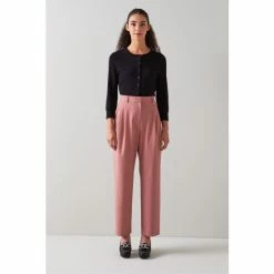 LK Bennett Pink Bacall Wool-Blend Pleat Front Slouchy Trousers