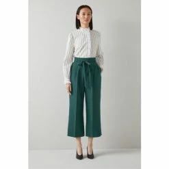 LK Bennett Green Garance ECOVERO™ Wide Leg Cropped Trousers