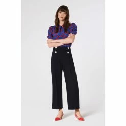 LK Bennett Blue Parker Button Front Trousers
