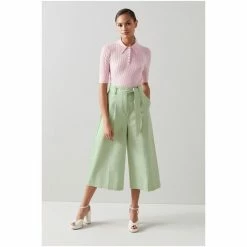 LK Bennett Lena Mint Green Cotton Wide Leg Cropped Trousers -LK Bennett Shop unnamed file 2948