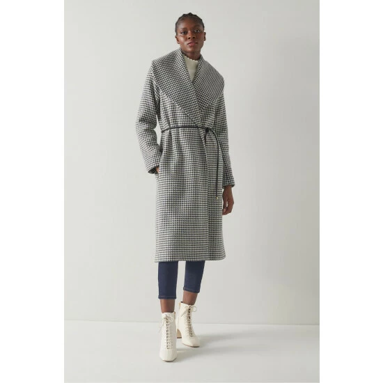 LK Bennett Manon Blue Houndstooth Wool Blend Coat 1 LK Bennett Manon Blue Houndstooth Wool Blend Coat