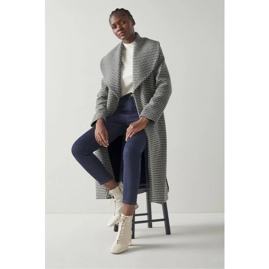 LK Bennett Manon Blue Houndstooth Wool Blend Coat 3 LK Bennett Manon Blue Houndstooth Wool Blend Coat - Image 3