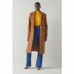 LK Bennett Natural Keefe Camel Recycled Wool Blend Single Breasted Coat