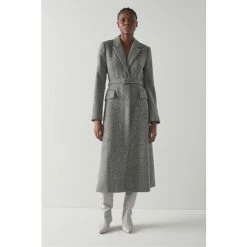 LK Bennett Christie Black And White Herringbone Dress Coat