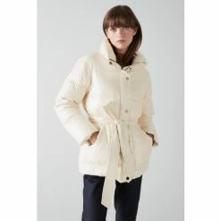 LK Bennett Cream Morzine Short Belted Puffer Coat