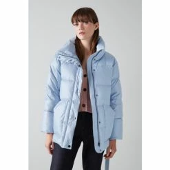 LK Bennett Blue Morzine Short Belted Puffer Coat
