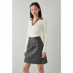 LK Bennett Cream Diana Ribbed Jersey Open Collar Top