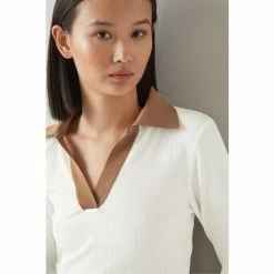 LK Bennett Cream Diana Ribbed Jersey Open Collar Top -LK Bennett Shop unnamed file 3095