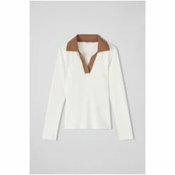 LK Bennett Cream Diana Ribbed Jersey Open Collar Top -LK Bennett Shop unnamed file 3097