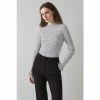 LK Bennett Kathy White Stripe Ribbed Turtle Neck Top