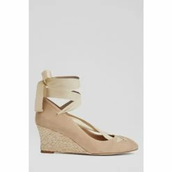 LK Bennett Drina Natural Suede Crossover Strap Espadrille Wedges