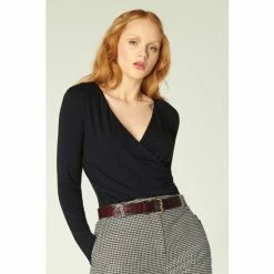 LK Bennett Black Eames Double Front Wrap Jersey Top