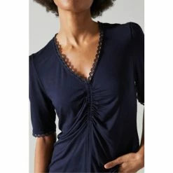 LK Bennett Sylvie Jersey Ruched-Front T-Shirt Navy Blue -LK Bennett Shop unnamed file 3125