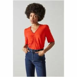 LK Bennett Sylvie Jersey Ruched-Front T-Shirt Navy Blue -LK Bennett Shop unnamed file 3127