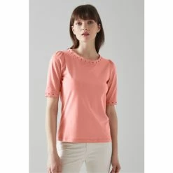 LK Bennett Lilly Jersey Broderie Anglaise Trim T-Shirt White