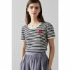LK Bennett Jade Navy And Cream Striped Cotton Heart Motif T-Shirt