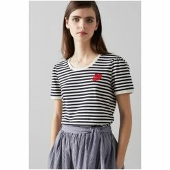 LK Bennett Jade Navy And Cream Striped Cotton Heart Motif T-Shirt -LK Bennett Shop unnamed file 3159