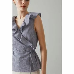LK Bennett Blue Nimes Gingham Frill Detail Wrap Top -LK Bennett Shop unnamed file 3163