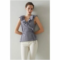 LK Bennett Blue Nimes Gingham Frill Detail Wrap Top -LK Bennett Shop unnamed file 3165