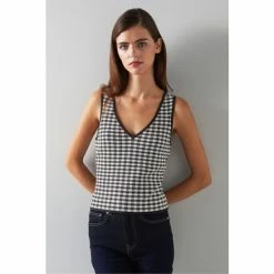 LK Bennett Jasmine Black Gingham Jacquard Knit Vest