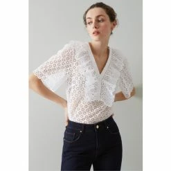 LK Bennett Rose White Cotton Broderie Anglaise Top
