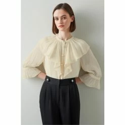 LK Bennett Elodie Cream Crinkle Georgette Scallop Edge Blouse