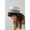 LK Bennett Dina White And Navy Blue Raffia Boater Hat