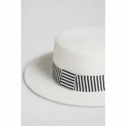 LK Bennett Dina White And Navy Blue Raffia Boater Hat -LK Bennett Shop unnamed file 3312