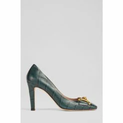 LK Bennett Gianna Sea Green Croc-Effect Leather Snaffle Detail Court Shoes