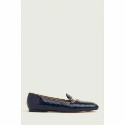 LK Bennett Primrose Navy Blue Metal Bar Classic Loafers